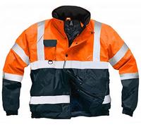 LIZZIE JACOBS Hi Viz High Visibility Bomber Jackets Hi Vis Safety Security Reflective Protective Waterproof Work Wear Bomber Jackets (3X-Large, Orange/Navy)