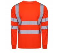 LIZZIE JACOBS Hi Viz High Visibility Crew Neck Long Sleeves Shirts Reflective Tape Safety Hi Vis Round Neck Security Work Breathable Lightweight Workwear Tops (Small, Orange)