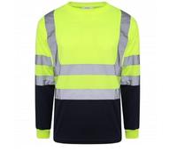 LIZZIE JACOBS Hi Viz High Visibility Crew Neck Long Sleeves Shirts Reflective Tape Safety Hi Vis Round Neck Security Work Breathable Lightweight Workwear Tops (Small, Yellow/Navy)