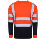 LIZZIE JACOBS Hi Viz High Visibility Crew Neck Long Sleeves Shirts Reflective Tape Safety Hi Vis Round Neck Security Work Breathable Lightweight Workwear Tops (Large, Orange/Navy)