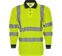 LIZZIE JACOBS Hi Viz High Visibility Long Sleeve Polo Shirts Reflective Tape Safety Hi Vis Security Work Breathable Lightweight Workwear Tops (UK, Alpha, 3XL, Regular, Regular, Yellow NC)