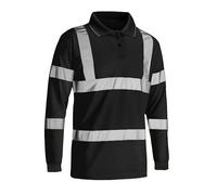 LIZZIE JACOBS Hi Viz High Visibility Long Sleeve Polo Shirts Reflective Tape Safety Hi Vis Security Work Breathable Lightweight Workwear Tops (4X-Large, Black)