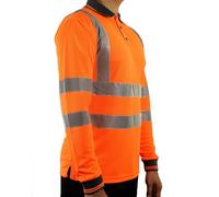 LIZZIE JACOBS Hi Viz High Visibility Long Sleeve Polo Shirts Reflective Tape Safety Hi Vis Security Work Breathable Lightweight Workwear Tops (Medium, Orange NC)