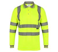 LIZZIE JACOBS Hi Viz High Visibility Long Sleeve Polo Shirts with Grey Collar and Hem Reflective Tape Safety Hi Vis Security Work Breathable Lightweight Workwear Tops (Medium, Yellow)