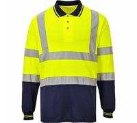 LIZZIE JACOBS Hi Viz High Visibility Long Sleeves 2 Tone Polo Shirts Reflective Tape Safety Hi Vis Security Work Breathable Lightweight Workwear Tops (3X-Large, Yellow/Navy)