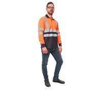LIZZIE JACOBS Hi Viz High Visibility Long Sleeves 2 Tone Polo Shirts Reflective Tape Safety Hi Vis Security Work Breathable Lightweight Workwear Tops (X-Large, Orange/Navy)