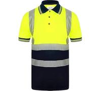 LIZZIE JACOBS Hi Viz Short Sleeve Polo Shirts 2 Tone High Visibility Reflective Tape Safety Hi Vis Security Work Breathable Lightweight Workwear Tops (3X-Large, Yellow/Navy)