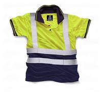 LIZZIE JACOBS Hi Viz Short Sleeve Polo Shirts 2 Tone High Visibility Reflective Tape Safety Hi Vis Security Work Breathable Lightweight Workwear Tops (X-Large, Yellow/Navy)