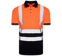 LIZZIE JACOBS Hi Viz Short Sleeve Polo Shirts 2 Tone High Visibility Reflective Tape Safety Hi Vis Security Work Breathable Lightweight Workwear Tops (Small, Orange/Navy)
