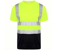 LIZZIE JACOBS Hi Viz Vis High Visibility Crew Neck Short Sleeves T Shirts Reflective Tape Safety Hi Vis Round Neck Security Work Breathable Lightweight Workwear Tops (Large, Yellow/Navy)