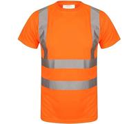 LIZZIE JACOBS Hi Viz Vis High Visibility Crew Neck Short Sleeves T Shirts Reflective Tape Safety Hi Vis Round Neck Security Work Breathable Lightweight Workwear Tops ( , ), Orange, Medium