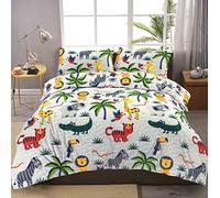 LIZZIE JACOBS Jungle Animals Printed Kids Children Duvet Cover Sets Easy Care Quilt Cover Sets Reversible Bedding Sets NZ (Single, Jungle Animals)