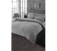 LIZZIE JACOBS Leaf Design Teddy Sherpa Fleece Super Soft Warm Cosy Duvet Cover Sets Quilt Covers Winter Bedding Sets With Pillowcases (Grey/Silver, Single)