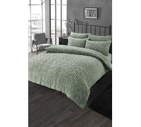 LIZZIE JACOBS Leaf Design Teddy Sherpa Fleece Super Soft Warm Cosy Duvet Cover Sets Quilt Covers Winter Bedding Sets With Pillowcases (Sage Green, Double)