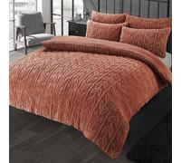 LIZZIE JACOBS Leaf Design Teddy Sherpa Fleece Super Soft Warm Cosy Duvet Cover Sets Quilt Covers Winter Bedding Sets With Pillowcases (Spice, Single)