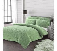 LIZZIE JACOBS Leaves Embossed Design Teddy Sherpa Fleece Super Soft Warm Cosy Duvet Cover Sets Quilt Covers Winter Bedding Sets With Pillowcases (Sage Green, King)