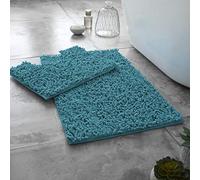 LIZZIE JACOBS Loop Extra Large 2 PIeces Bath Mat and Pedestal Mat Set Non Slip Chenille Rugs Extra Soft Water Absorbent Larger Size Pedestal Bathmat Shower Toilet Mat Bathroom Rugs (Teal)