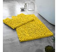 LIZZIE JACOBS Loop Extra Large 2 PIeces Bath Mat and Pedestal Mat Set Non Slip Chenille Rugs Extra Soft Water Absorbent Larger Size Pedestal Bathmat Shower Toilet Mat Bathroom Rugs (Ochre)