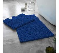 LIZZIE JACOBS Loop Extra Large 2 PIeces Bath Mat and Pedestal Mat Set Non Slip Chenille Rugs Extra Soft Water Absorbent Larger Size Pedestal Bathmat Shower Toilet Mat Bathroom Rugs (Royal Blue)
