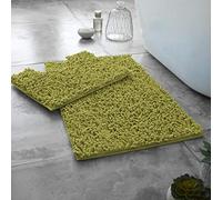 LIZZIE JACOBS Loop Extra Large 2 PIeces Bath Mat and Pedestal Mat Set Non Slip Chenille Rugs Extra Soft Water Absorbent Larger Size Pedestal Bathmat Shower Toilet Mat Bathroom Rugs (Green)