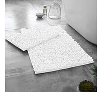 LIZZIE JACOBS Loop Extra Large 2 PIeces Bath Mat and Pedestal Mat Set Non Slip Chenille Rugs Extra Soft Water Absorbent Larger Size Pedestal Bathmat Shower Toilet Mat Bathroom Rugs (White)