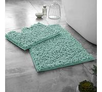 LIZZIE JACOBS Loop Extra Large 2 PIeces Bath Mat and Pedestal Mat Set Non Slip Chenille Rugs Extra Soft Water Absorbent Larger Size Pedestal Bathmat Shower Toilet Mat Bathroom Rugs (Duck Egg)