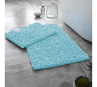 LIZZIE JACOBS Loop Extra Large 2 PIeces Bath Mat and Pedestal Mat Set Non Slip Chenille Rugs Extra Soft Water Absorbent Larger Size Pedestal Bathmat Shower Toilet Mat Bathroom Rugs (Aqua)
