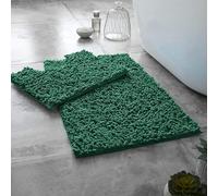 LIZZIE JACOBS Luxury 2 Pieces Loop Bath Mat and Pedestal Mat Set Non Slip Chenille Bath Mat Rugs Extra Soft Water Absorbent Pedestal Bathmat Shower Toilet Mat Bathroom Toilet Rugs (Dark Green)