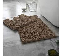 LIZZIE JACOBS Luxury 2 Pieces Loop Bath Mat and Pedestal Mat Set Non Slip Chenille Bath Mat Rugs Extra Soft Water Absorbent Pedestal Bathmat Shower Toilet Mat Bathroom Toilet Rugs (Latte)