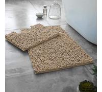 LIZZIE JACOBS Luxury 2 Pieces Loop Bath Mat and Pedestal Mat Set Non Slip Chenille Bath Mat Rugs Extra Soft Water Absorbent Pedestal Bathmat Shower Toilet Mat Bathroom Toilet Rugs (Natural)