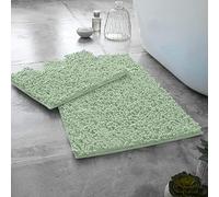 LIZZIE JACOBS Luxury 2 Pieces Loop Bath Mat and Pedestal Mat Set Non Slip Chenille Bath Mat Rugs Extra Soft Water Absorbent Pedestal Bathmat Shower Toilet Mat Bathroom Toilet Rugs (Sage Green)