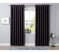 LIZZIE JACOBS Luxury Blackout Eyelet Top Curtains Black Out Thermal Ring Top Curtain Pair Window Treatment Living Room Bed Room Curtains (66" (Width) x 90" (Drop), Black)