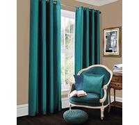 LIZZIE JACOBS Luxury Blackout Eyelet Top Curtains Black Out Thermal Ring Top Curtain Pair Window Treatment Living Room Bed Room Curtains (90" (Width) x 90" (Drop), Teal)