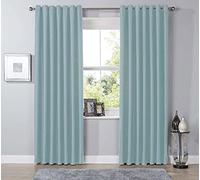 LIZZIE JACOBS Luxury Blackout Eyelet Top Curtains Black Out Thermal Ring Top Curtain Pair Window Treatment Living Room Bed Room Curtains (66" (Width) x 90" (Drop), Duck Egg)