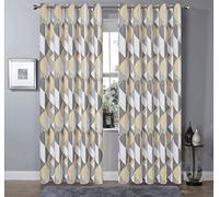 LIZZIE JACOBS Marble Geo Pattern Blackout Thermal Curtains Eyelet Top Ring Top Curtain Pairs For Living Room Bed Room Kitchen Office Thick Blackout Curtains (Ochre/Grey, 55" (Width) x 54" (Drop))