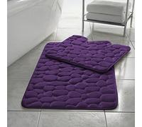 LIZZIE JACOBS Memory Foam Pebbles 2 Pieces Bath Mat and Pedestal Mat Sets Anti Slip Extra Absorbent Regular Size Super Soft Pebbles Embossed Design Bathroom Rugs (Purple)