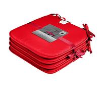 LIZZIE JACOBS Memory Foam Seat Pads With Ties Luxurious Super Soft Removable Seat Pads For Indoor Outdoor Garden Patio Dinning Kitchen and Office Chairs (4 Seat Pads, Red)