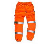 LIZZIE JACOBS Mens Hi Viz Jogging Bottoms Safety Combat Trousers Sweat Pants Hi Vis Work Fleece Trousers High Visibility Reflective Workwear Cargo Joggers (UK, Alpha, 3XL, Regular, Regular, Orange)