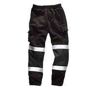 LIZZIE JACOBS Mens Hi Viz Jogging Bottoms Safety Combat Trousers Sweat Pants Hi Vis Work Fleece Trousers High Visibility Reflective Workwear Cargo Joggers (UK, Alpha, M, Regular, Regular, Black)