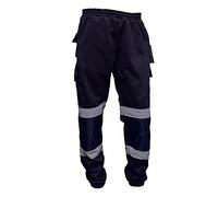 LIZZIE JACOBS Mens Hi Viz Jogging Bottoms Safety Combat Trousers Sweat Pants Hi Vis Work Fleece Trousers High Visibility Reflective Workwear Cargo Joggers (UK, Alpha, XXL, Regular, Regular, Navy)