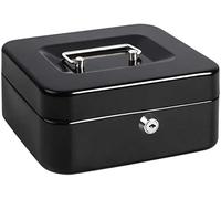 Metal Petty Cash Box 2 Keys Removable Change Tray 6 or 8 or 10 inches Steel Cash Safe Box Petty Cash Deposit Tin Petty Cash Money Safe Box Deposit Steel Tin Security Organiser (Black 6 inches)