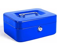 Metal Petty Cash Box 2 Keys Removable Change Tray 6 or 8 or 10 inches Steel Cash Safe Box Petty Cash Deposit Tin Petty Cash Money Safe Box Deposit Steel Tin Security Organiser (Blue 8 inches)