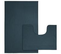 LIZZIE JACOBS Monaco 2 Pieces Bath Mat and Pedestal Mat Sets 100% Cotton Super Soft Extra Absorbent Regular Size Non Slip Quick Dry Bathroom Toilet Rugs (Slate Blue)