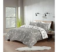 LIZZIE JACOBS New 100% Cotton 200 Thread Count Super Soft Duvet Cover Sets Reversible Printed Duvet Quilt Cover Sets FL (Daisy Grey, King)