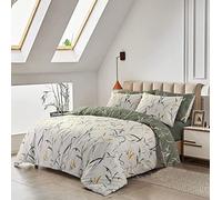 LIZZIE JACOBS New 200 Thread Count 100% Cotton Super Soft Duvet Cover Sets Reversible Printed Quilt Cover Bedding Sets (Double, Green Leaves)