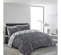 LIZZIE JACOBS New 200 Thread Count 100% Cotton Super Soft Duvet Cover Sets Reversible Printed Quilt Cover Bedding Sets (Super King, Marble Grey)