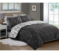LIZZIE JACOBS New 200 Thread Count 100% Cotton Super Soft Duvet Cover Sets Reversible Printed Quilt Cover Bedding Sets (Double, Marble Black/Charcoal)
