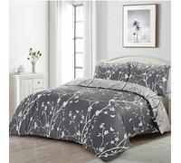 LIZZIE JACOBS New 200 Thread Count 100% Cotton Super Soft Duvet Cover Sets Reversible Printed Quilt Cover Bedding Sets (Super King, Grey Gleam)