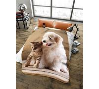 LIZZIE JACOBS New 3D Animals Print Faux Fleece Throws Luxurious Super Soft Warm Cosy Sofa Settee Bed Mink Faux Fleece Anti Allergy Kids Adults Blankets (Double -150x200 cm, Dog & Cat)