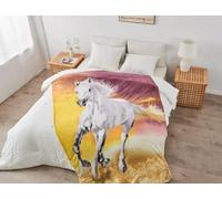 LIZZIE JACOBS New 3D Animals Print Faux Fur Fleece Throws Luxurious Super Soft Warm Cosy Sofa Settee Bed Fleece Anti Allergy Kids Adults Blankets (Running Horse, Double -150x200 cm)